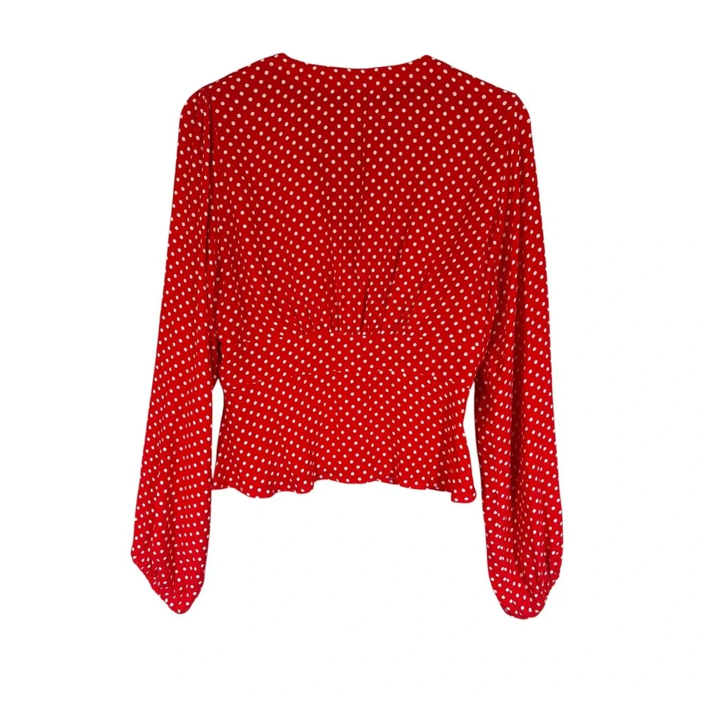 Free People Love Street Red Polka Dot Top S Puff Sleeve Peplum Feminine Retro